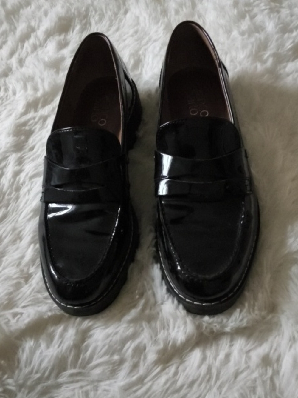 Franco Sarto Black Patent Penny Loafers - Classic Dress Shoes Sz7